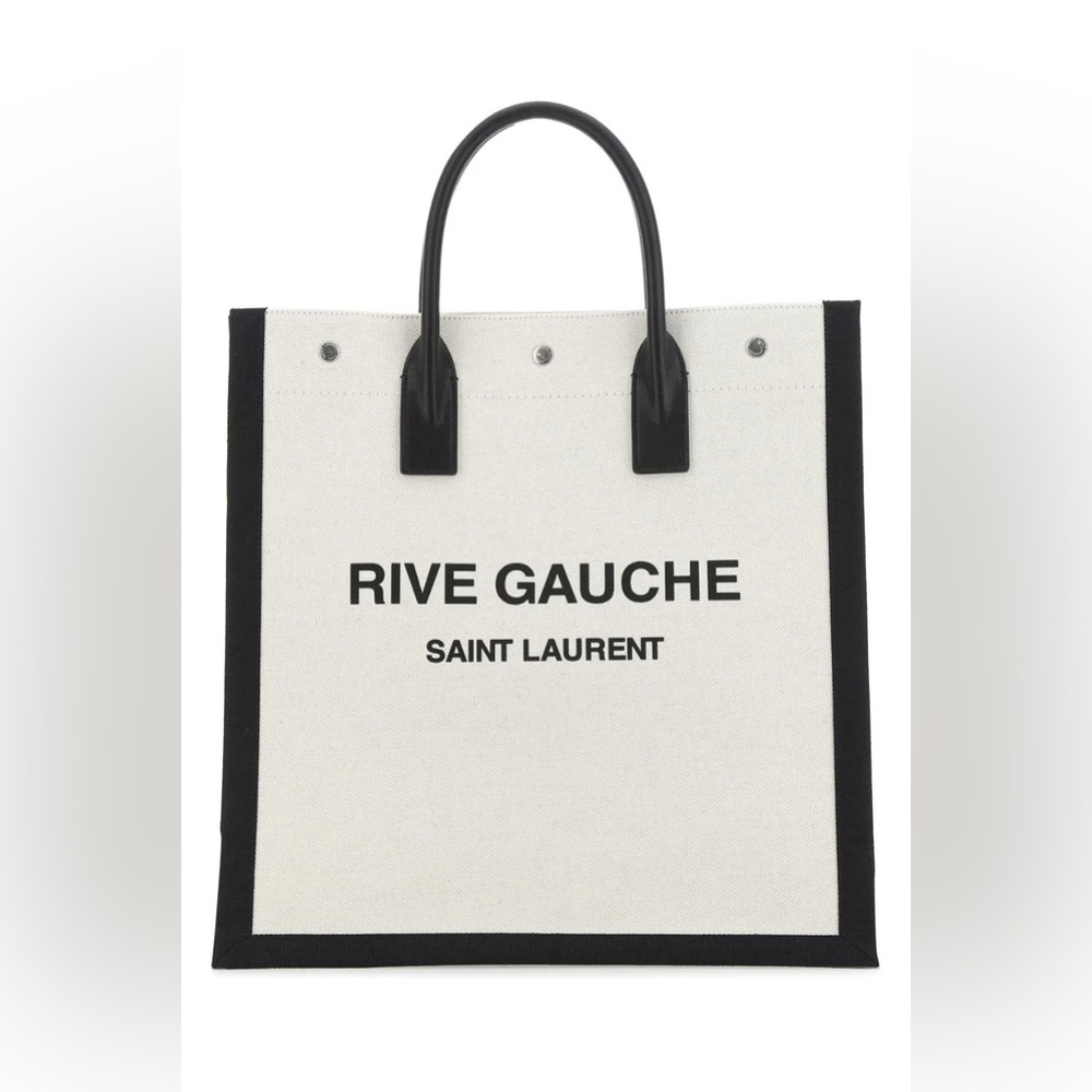 Saint Laurent Rive Gauche Canvas Tote in White and Black